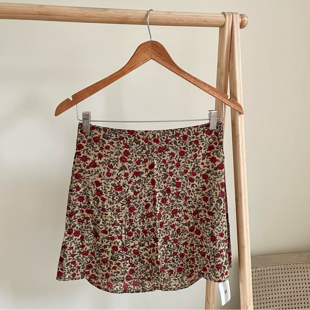 Paisley Floral Mini Skirt in Khaki/Rust - M